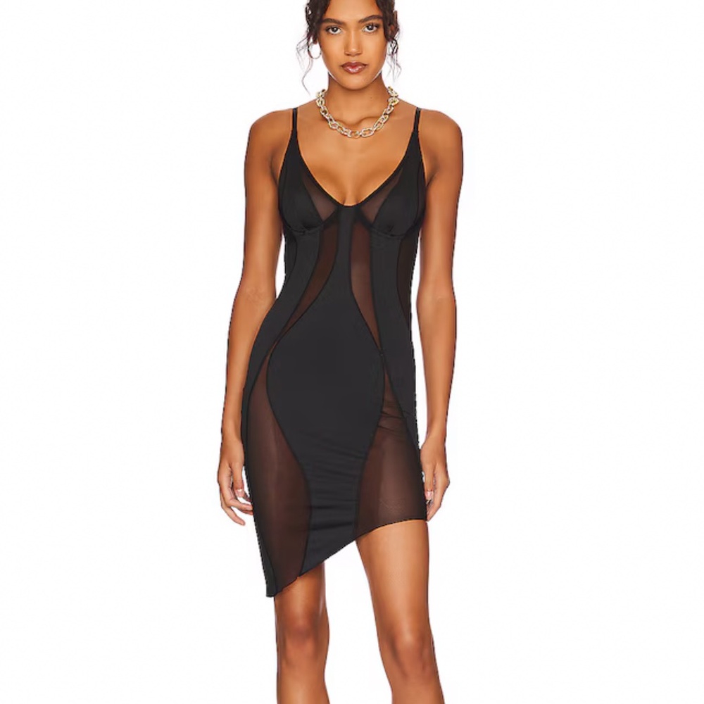 OW swirl mesh panel dress